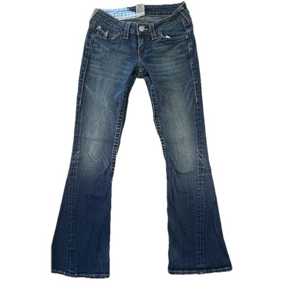 True Religion Joey Denim Jeans Womens 29 Low Rise Flap Pocket Flare Jeans USA - Picture 1 of 8
